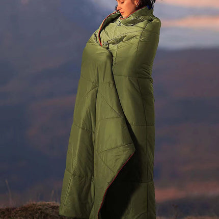 200x140cm Green Large Outdoor Camping Imitation Silk Cotton Wearable Warmth Blanket, Quilted Poncho Shawl Throw with Storage Bag, Lightweight Warm Camping Quilt for Camping Travel Home Use
