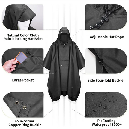 3-in-1 Green Camping Rain Poncho / Outdoor Shelter Tarp / Ground Sheet (82.7 x 55 inch) with 2 Pairs Rain Shoe Covers - Large Backpack Coverage, Drawstring Hood and Carry Bag for Hiking Trekking Cycling Use
