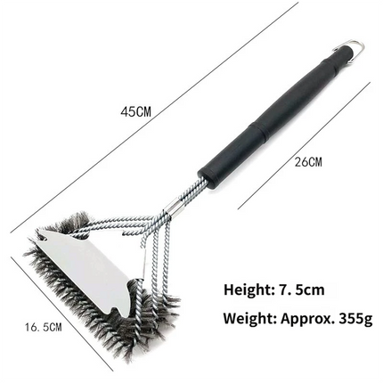 3-Row Heavy Duty BBQ Wire Grill Cleaning Brush with Scraper, Barbecue Grill Grate Cleaner for Gas Charcoal Smokers and Outdoor BBQ Use