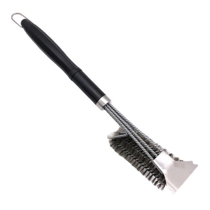 BBQ Grill Cleaning Brush with 3-Row Stainless Steel Wire Bristles, Detachable Handle and Scraper - Heavy Duty BBQ Cleaning Tool for Grill Grates, Smokers and Outdoor Barbecue Use