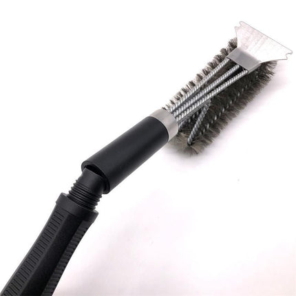 BBQ Grill Cleaning Brush with 3-Row Stainless Steel Wire Bristles, Detachable Handle and Scraper - Heavy Duty BBQ Cleaning Tool for Grill Grates, Smokers and Outdoor Barbecue Use