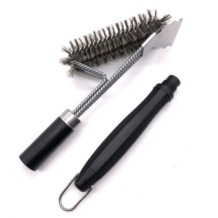 BBQ Grill Cleaning Brush with 3-Row Stainless Steel Wire Bristles, Detachable Handle and Scraper - Heavy Duty BBQ Cleaning Tool for Grill Grates, Smokers and Outdoor Barbecue Use