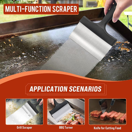 10-Piece BBQ Grill Cleaning Kit - Grill Scraper, 3 Cleaning Blocks & 4 Nylon Scouring Pads and 2 Ergonomic Handles for Flat Top Grills, Griddles and Outdoor Cooking Surfaces