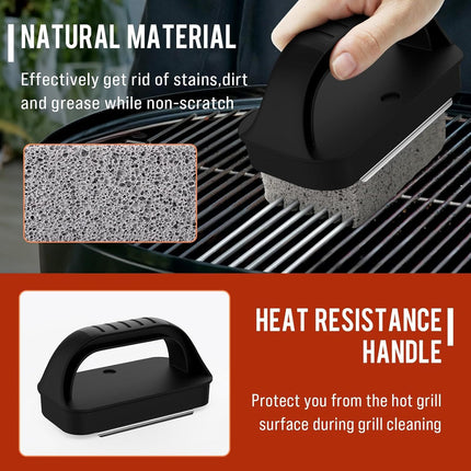 10-Piece BBQ Grill Cleaning Kit - Grill Scraper, 3 Cleaning Blocks & 4 Nylon Scouring Pads and 2 Ergonomic Handles for Flat Top Grills, Griddles and Outdoor Cooking Surfaces