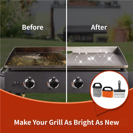 10-Piece BBQ Grill Cleaning Kit - Grill Scraper, 3 Cleaning Blocks & 4 Nylon Scouring Pads and 2 Ergonomic Handles for Flat Top Grills, Griddles and Outdoor Cooking Surfaces