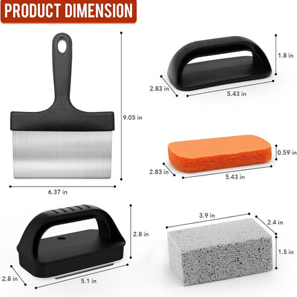 10-Piece BBQ Grill Cleaning Kit - Grill Scraper, 3 Cleaning Blocks & 4 Nylon Scouring Pads and 2 Ergonomic Handles for Flat Top Grills, Griddles and Outdoor Cooking Surfaces