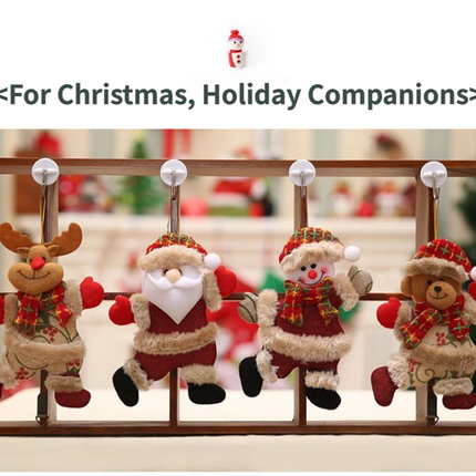 4-Piece Christmas Hanging Plush Ornaments Set - Khaki Santa Claus, Snowman, Reindeer & Bear Tree Decor, Christmas in July, Winter Christmas, Yulefest, Secret Santa Gift