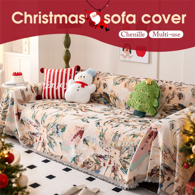 180 x 230 CM Christmas Jacquard Chenille Sofa Cover Throw Blanket with Tassel Fringe (Style