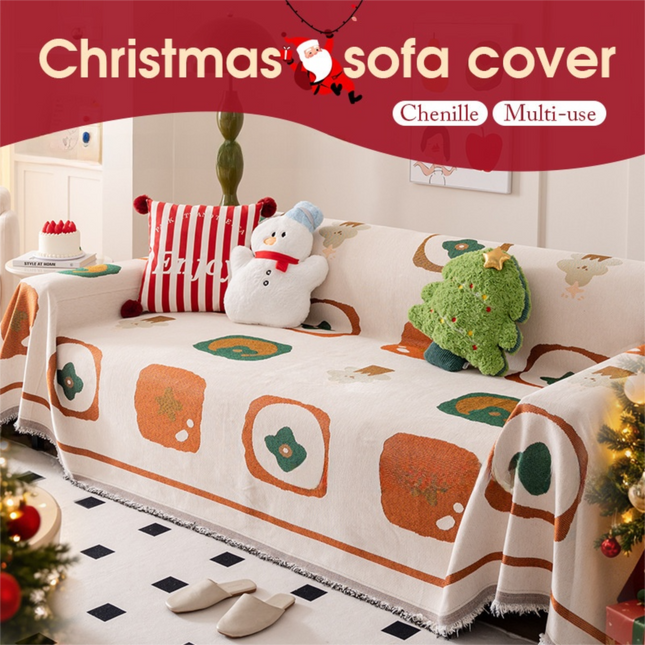 180 x 230 CM Christmas Jacquard Chenille Sofa Cover Throw Blanket with Tassel Fringe (Style