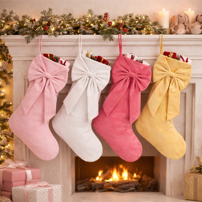 18 Inch Oversized Luxury Velvet Christmas Stocking with Bow & Loop Fireplace Hanging Gift Bag