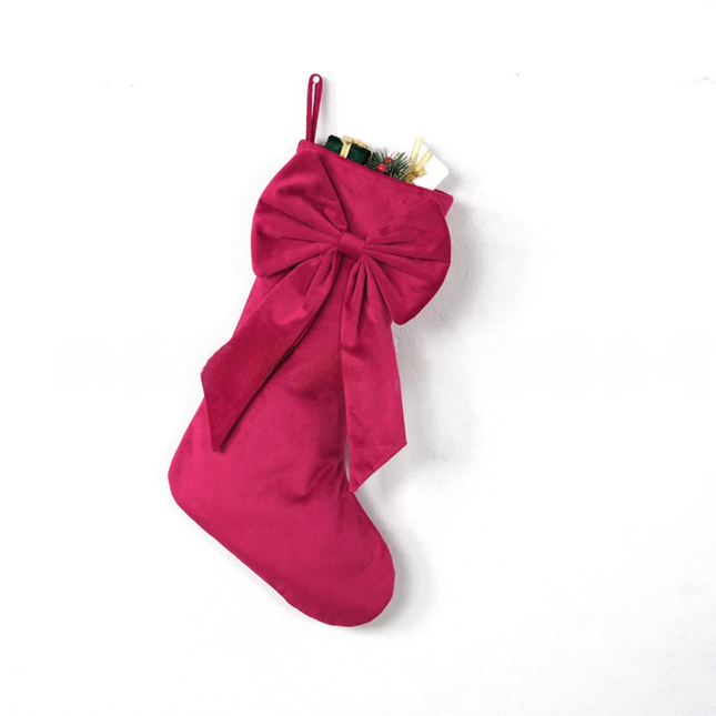 18 Inch Oversized Red Luxury Velvet Christmas Stocking with Bow & Loop Fireplace Hanging Gift Bag Holiday