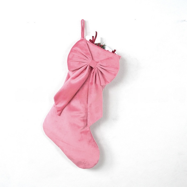 18 Inch Oversized Watermelon Red Luxury Velvet Christmas Stocking with Bow & Loop Fireplace Hanging Gift