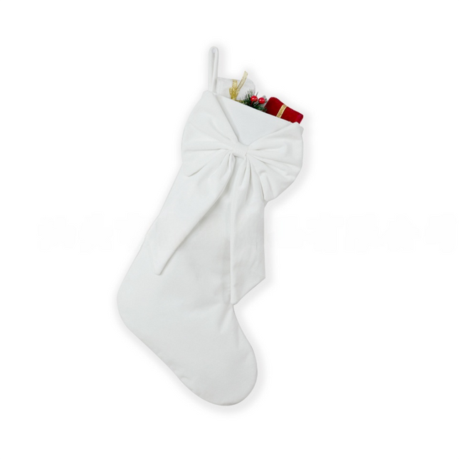 18 Inch Oversized White Luxury Velvet Christmas Stocking with Bow & Loop Fireplace Hanging Gift Bag Holiday