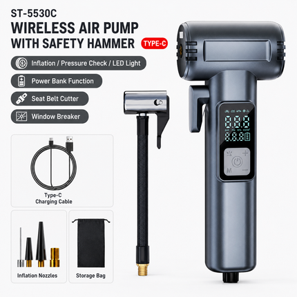 6-in-1 Portable Multifunctional Wireless Car Air Pump Portable Smart Digital Tyre Inflator