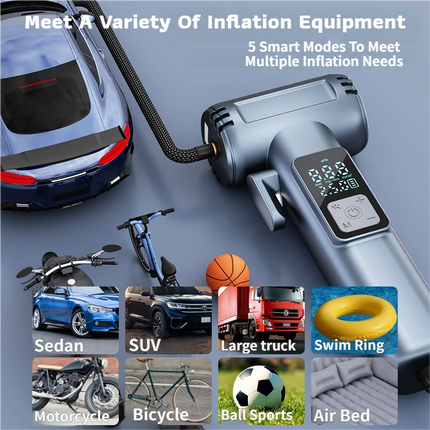 6-in-1 Portable Multifunctional Wireless Car Air Pump Portable Smart Digital Tyre Inflator – design and finish