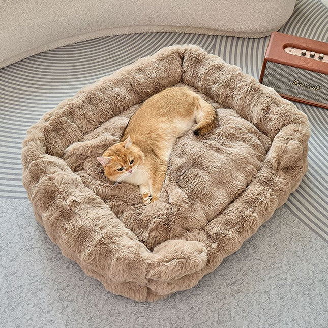 Brown Bubble Plush Pet Sofa Bed with Removable Cushion M Size 70 55 23 cm V888-ELOSUNG52365