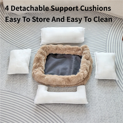 Brown Bubble Plush Pet Sofa Bed with Removable Cushion M Size 70*55*23 cm – Ultra-Soft Winter Thickened Warm Pet Nest with Raised Bolster Edges, Washable Plush Cover and Non-Slip Base, Cozy and Soft Sleeping Space for Dog & Cat Home Use