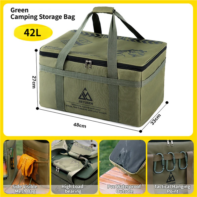 42L Collapsible Outdoor Tactical Organizer Oxford Fabric Large Capacity Camping Gear Storage Bin