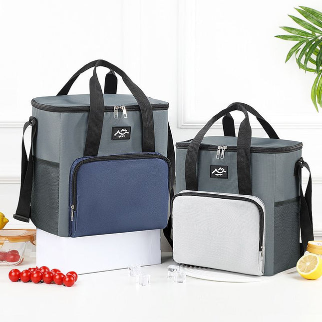 17L Large Capacity Insulated Cooler Bag Muti Pockets Oxford Fabric Lunch Tote Foldable 3-Layer