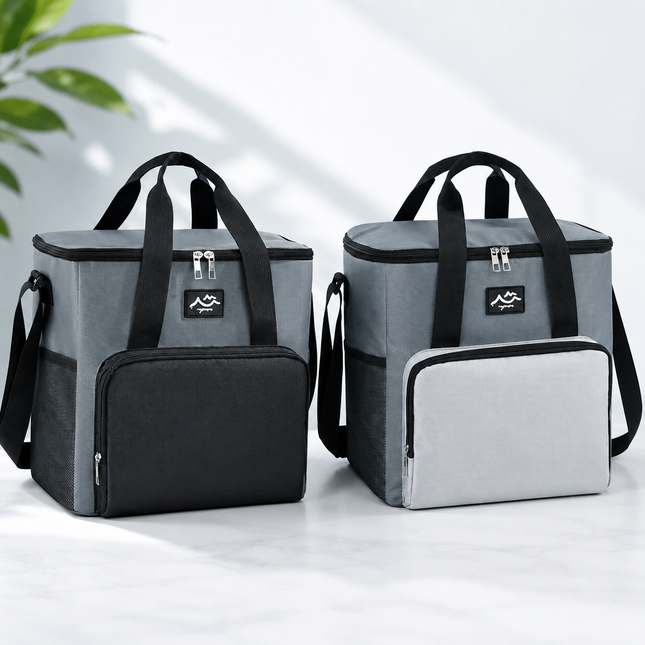 17L Large Capacity Insulated Cooler Bag Muti Pockets Oxford Fabric Lunch Tote Foldable 3-Layer