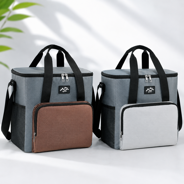 17L Large Capacity Insulated Cooler Bag Muti Pockets Oxford Fabric Lunch Tote Foldable 3-Layer