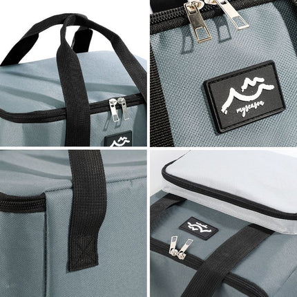 17L Large Capacity Insulated Cooler Bag, Muti Pockets Oxford Fabric Lunch Tote – Foldable 3-Layer Thermal Storage Crossbody Bag with Shoulder Strap, 2-Pack Gray and Coffee