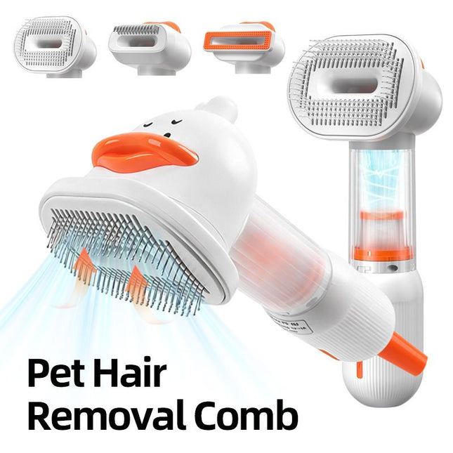 White Rechargeable Pet Grooming Vacuum Brush and Hair Deshedding Comb with 140 Degree Curved Pin