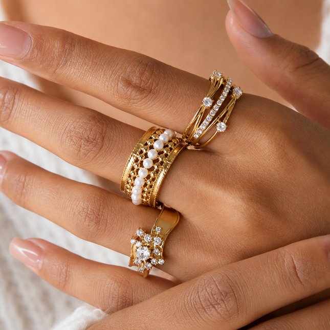 3-Piece Vintage Gold-Plated Stainless Steel Rings Set for V888-ELOSUNG52387
