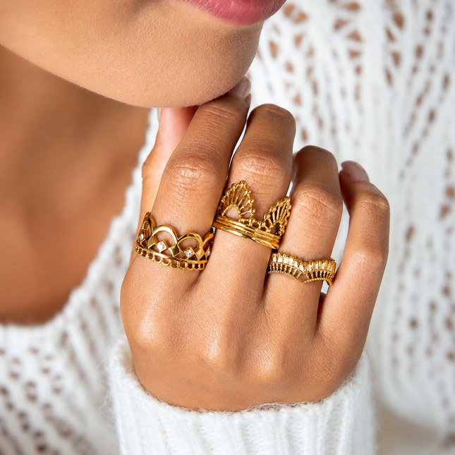3-Piece Vintage Gold-Plated Stainless Steel Ring for V888-ELOSUNG52388