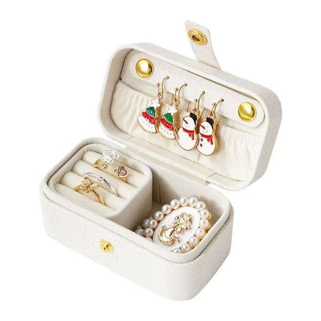 White Waterproof PU Leather Jewelry Travel Case with Removable Ring Tray Portable Mini Jewelry Organizer