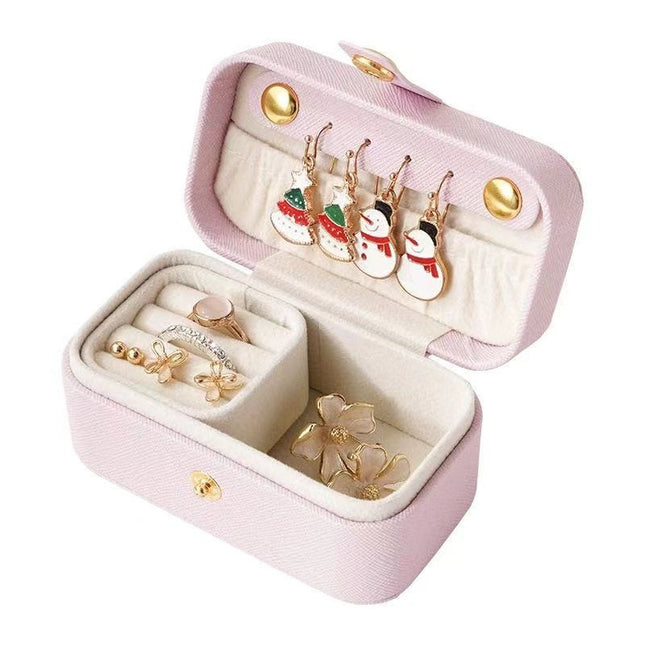 Pink Waterproof PU Leather Jewelry Travel Case with Removable Ring Tray Portable Mini Jewelry Organizer Box