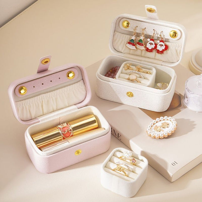 Red Waterproof PU Leather Jewelry Travel Case with Removable Ring Tray Portable Mini Jewelry Organizer Box – product detail