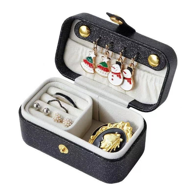 Black Waterproof PU Leather Jewelry Travel Case with Removable Ring Tray Portable Mini Jewelry Organizer