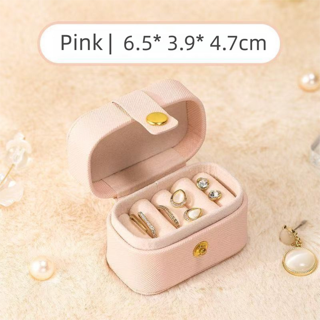 Pink Waterproof PU Leather Jewelry Travel Case Portable Mini Jewelry Organizer Box for Rings Earrings