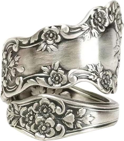 Vintage Camellia Wrap Spoon Ring with Jewelry Box Adjustable Floral Petal Statement Open Bands for – product detail