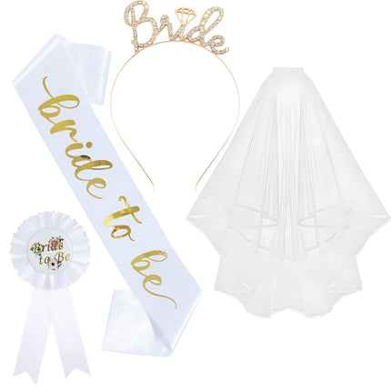 White and Gold Bride to Be Bachelorette Party Accessory Set 4 Piece Bridal Shower Accessories