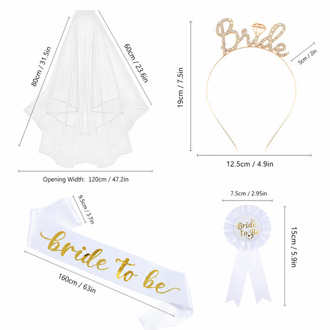 White and Gold Bride to Be Bachelorette Party Accessory Set 4 Piece Bridal Shower Accessories – product detail