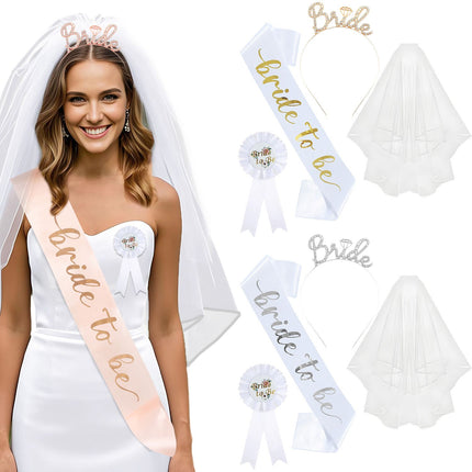 White and Gold Bride to Be Bachelorette Party Accessory Set 4 Piece Bridal Shower Accessories – design and finish