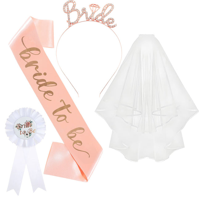 Pink and Gold Bride to Be Bachelorette Party Accessory Set 4 Piece Bridal Shower Accessories