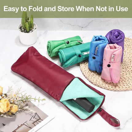 2-Pack Foldable Waterproof Umbrella Storage Sleeve with Zippers, Carry Handle and Absorbent Microfiber Lining - Reusable Hanging Umbrella Pouch for Home Office School Travel and Car Use, Beige 15 x 5 inch