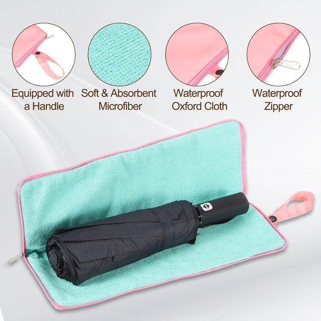 2-Pack Foldable Waterproof Umbrella Storage Sleeve with Zippers Carry Handle and Absorbent Microfiber – product detail