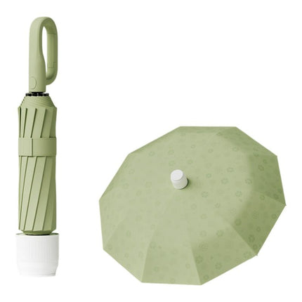 Macha Green Foldable Automatic Open Umbrella with Retractable Waterproof Sleeve, Clip Handle and Winproof Dual Rib - Lightweight Rain Sun Umbrella, Large Diameter 105cm, Compact 37cm Storage, Flower Pattern Appears When Wet