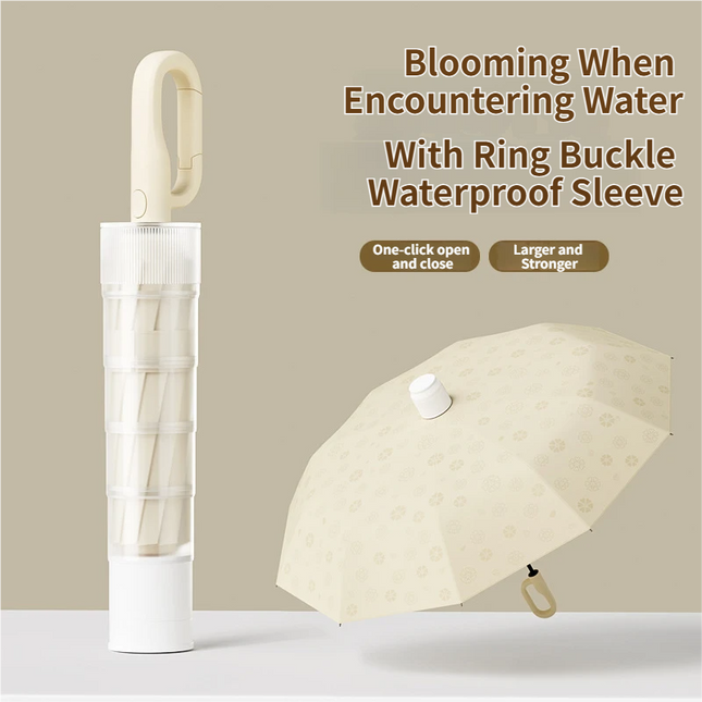 Blue Foldable Automatic Open Umbrella with Retractable Waterproof Sleeve Clip Handle and Winproof Dual – product detail