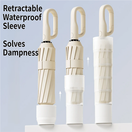 Blue Foldable Automatic Open Umbrella with Retractable Waterproof Sleeve, Clip Handle and Winproof Dual Rib - Lightweight Rain Sun Umbrella, Large Diameter 105cm, Compact 37cm Storage, Flower Pattern Appears When Wet