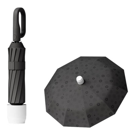 Black Foldable Automatic Open Umbrella with Retractable Waterproof Sleeve, Clip Handle and Winproof Dual Rib - Lightweight Rain Sun Umbrella, Large Diameter 105cm, Compact 37cm Storage, Flower Pattern Appears When Wet