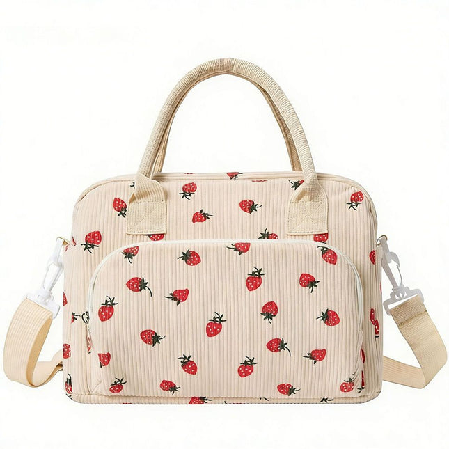 Strawberry Print Soft Corduroy Insulated Lunch Bag for Women and V888-ELOSUNG52425