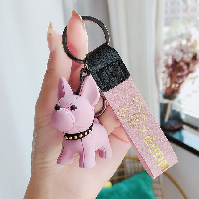 Pink Cute Resin French Bulldog Keychain Pendant for Backpacks and Keys Trendy Frenchie Dog Bag