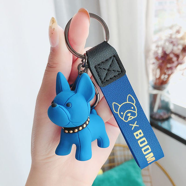 Blue Cute Resin French Bulldog Keychain Pendant for Backpacks and Keys Trendy Frenchie Dog Bag