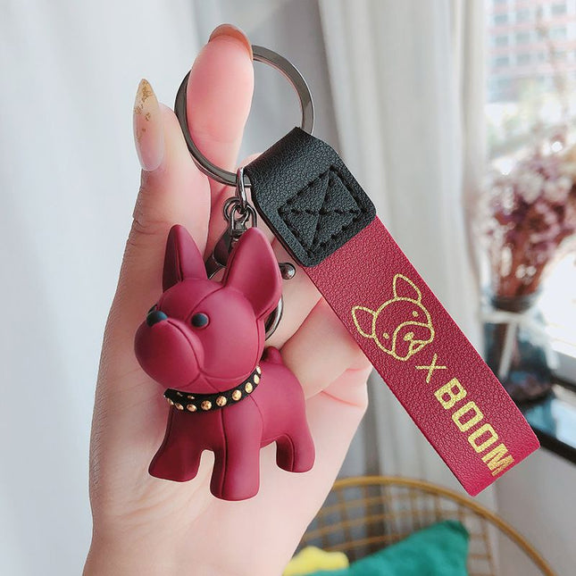 Wine Red Cute Resin French Bulldog Keychain Pendant for Backpacks and Keys Trendy Frenchie Dog