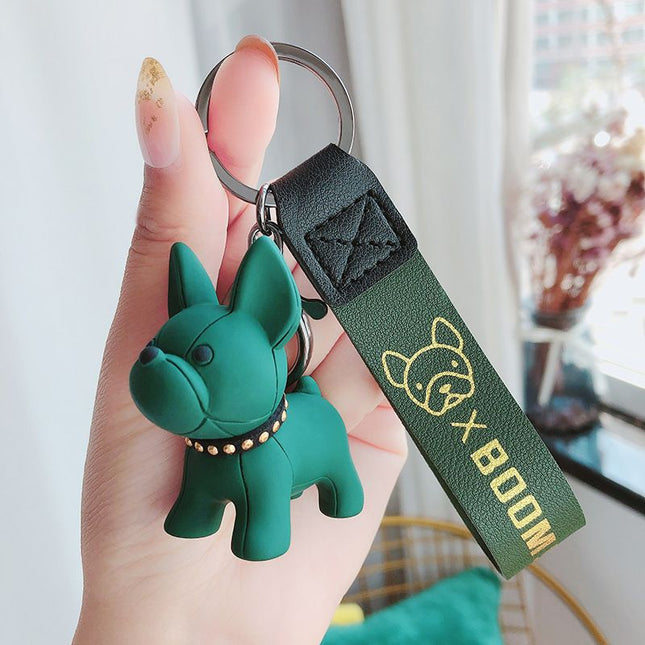 Green Cute Resin French Bulldog Keychain Pendant for Backpacks and Keys Trendy Frenchie Dog Bag